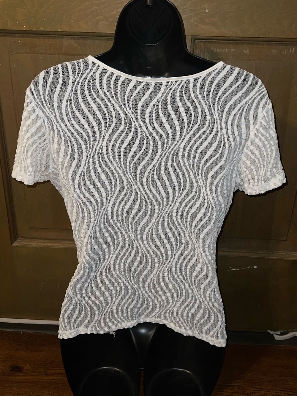 Vintage White Lace Sheer Mesh Textured Blouse Sweetheart Short Sleeve Size S - Picture 6 of 9